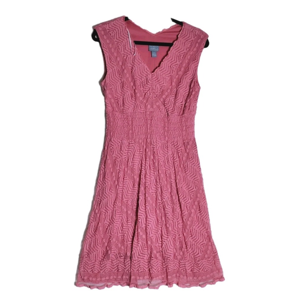 Rabbit Rabbit Designs  Mauve Pink Crochet Lace Dress Smocked Waist V-Neck Sz 12